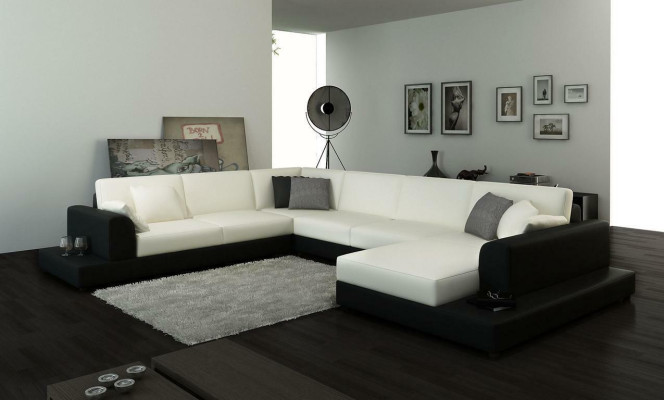 Canapé en cuir Canapé d'angle Paysage vivant Canapé d'angle Suite d'angle Design Décor Moderne