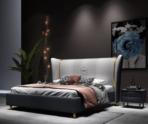 Designer Lit Double Lit Hôtel Chambre de Luxe 150/180x200cm Cuir