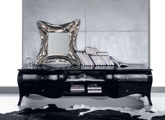 Meuble TV buffet armoire télé bas étagères salon bois noir commodes tables