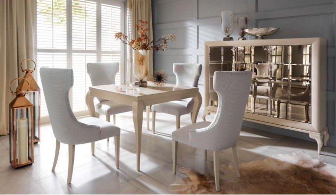 Salle à manger Table à manger Chaise Ensemble de salle à manger Coin repas Chaises Luxe Blanc Commode Ensemble de 6 pièces