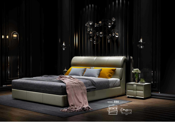 Lit de luxe Chambre à coucher Cuir Rembourrage Lits doubles Design en bois 180x200cm neuf
