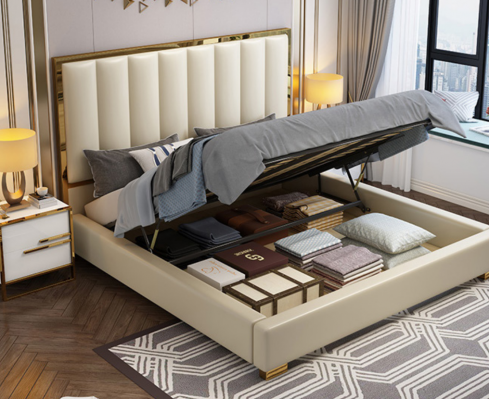 Lits Lits Bois Cuir Rembourrage Mariage Design Cuir Hôtel Mobilier Boxspring