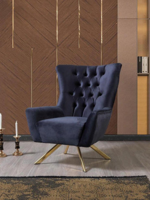 Luxueux fauteuil Chesterfield bleu avec revêtement en velours pour le salon