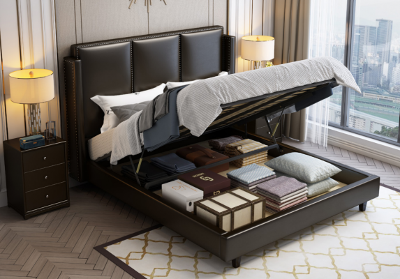 Style moderne Lit Lit double Chambre Linge de lit en cuir Lits doubles en textile
