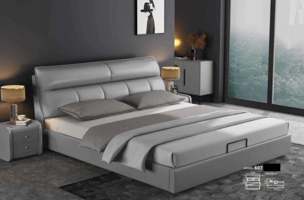 Lit de designer en gris Chambre Lits Textile Cuir Hôtel Tapisserie