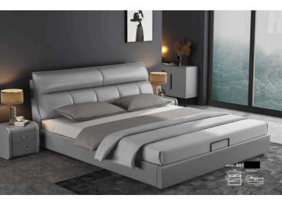 Lit de designer en gris Chambre Lits Textile Cuir Hôtel Tapisserie