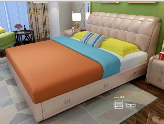 Conception de tapisserie de lit Luxe Décoration Double hôtel Lits Mariage Chambre de sommeil en cuir