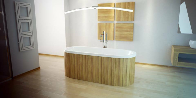 Baignoire ovale en acrylique. Baignoires exclusives de design autoportant pour une nouvelle salle de bain.