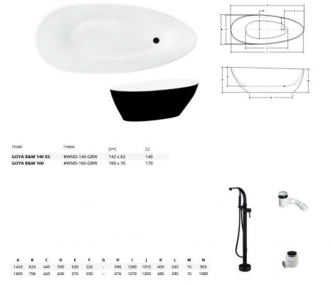 Baignoire autoportante de luxe design noire pour baignoire salle de bain.