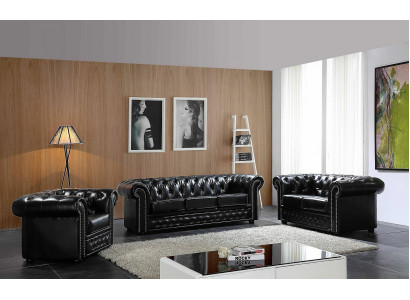 Design Chesterfield de luxe Canapé Suite en cuir 3 places #606