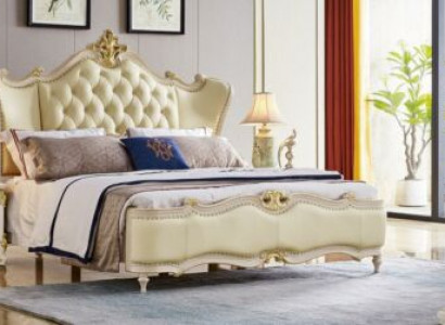 Chesterfield lit Table de chevet 3 pièces. Ensemble Lits Chambre Cuir Bois massif