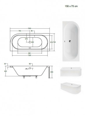 Salle de bain Baignoires d'angle sans forme Baignoire d'angle blanche