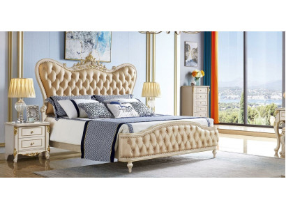 Mobilier Chesterfield baroque en 3 pièces Ensemble chambre Lits 2x Tables de chevet Bois massif
