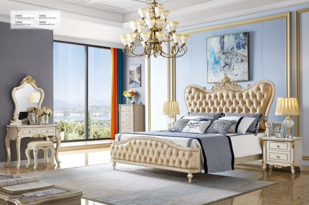 Mobilier Chesterfield baroque en 3 pièces Ensemble chambre Lits 2x Tables de chevet Bois massif