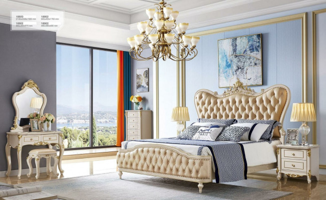 Mobilier Chesterfield baroque en 3 pièces Ensemble chambre Lits 2x Tables de chevet Bois massif