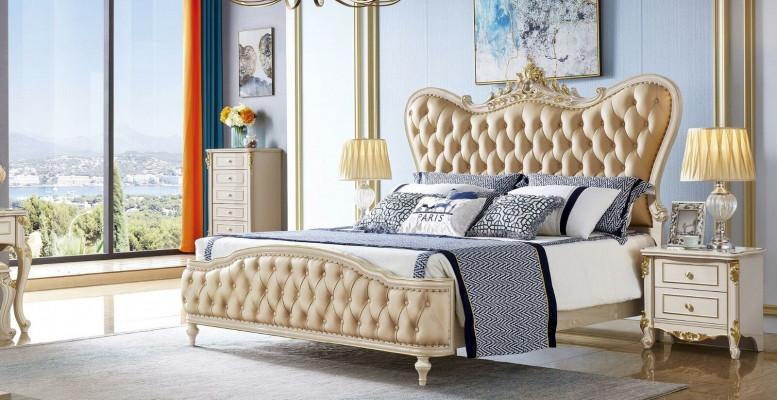 Mobilier Chesterfield baroque en 3 pièces Ensemble chambre Lits 2x Tables de chevet Bois massif