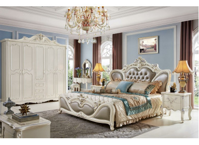 Meubles de Chesterfield Table de chevet 3 pièces. Ensemble de chambre à coucher Lit Baroque en bois massif