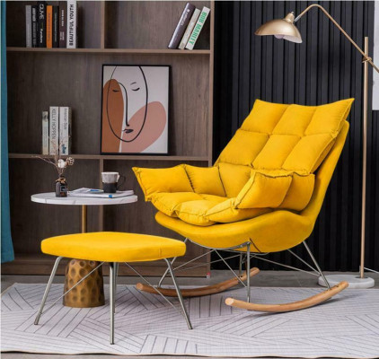 Fauteuil en métal Design Tissu Lounge Rocking Chair Siège Chambre Balancement