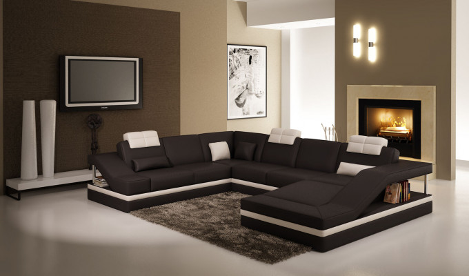 Moderne Wohnzimmer Ecksofa Wohnlandschaft Großes XXL-Ledersofa