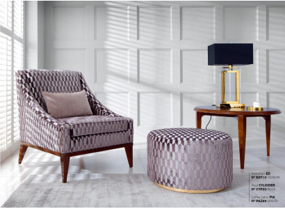 Suite Salon Fauteuil Table basse Tabouret Moderne Assise Tissu Bois Ensemble de 3 pièces
