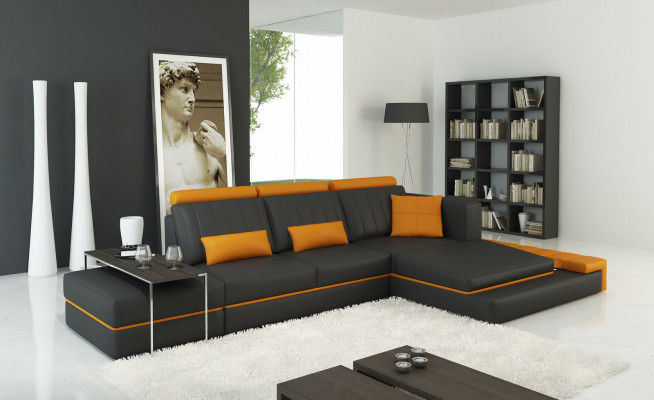 Moderne Wohnzimmer Eckschlafcouch Polstersofa Eckschlafsofa Ledersofa Garnitur L-Form