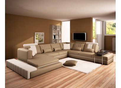 XXL Suite Rembourrée Design Canapé en Cuir Canapé en Forme de U Canapé Moderne