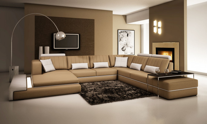 XXL Suite Rembourrée Design Canapé en Cuir Canapé en Forme de U Canapé Moderne