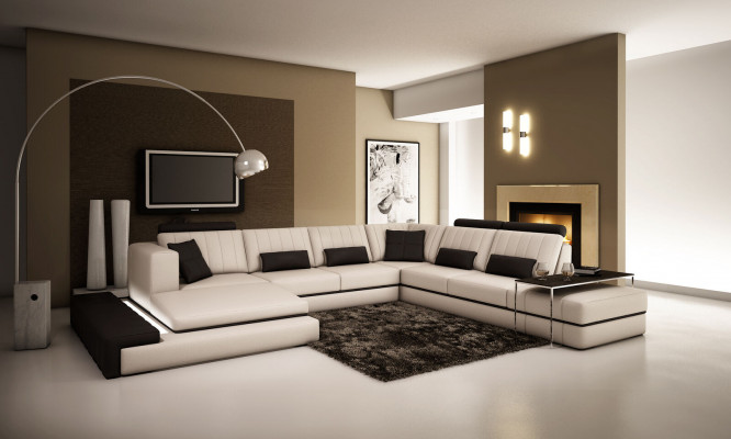 XXL Suite Rembourrée Design Canapé en Cuir Canapé en Forme de U Canapé Moderne