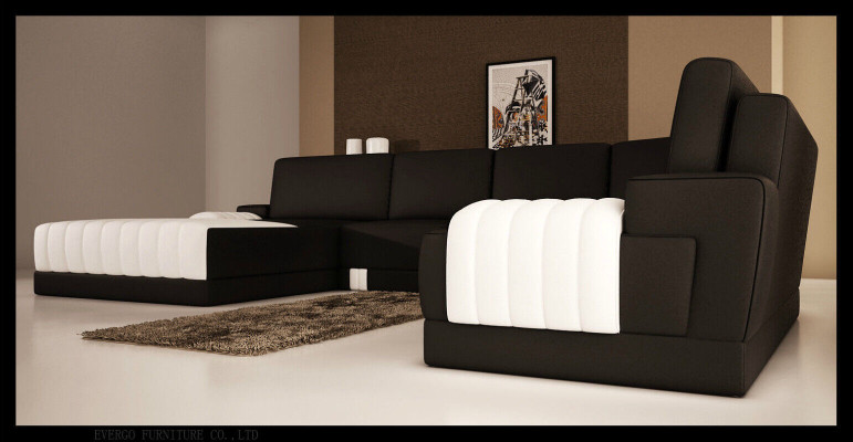 Designer Canapé en cuir rembourré Canapé en cuir en forme de U Paysage de vie moderne en forme de U