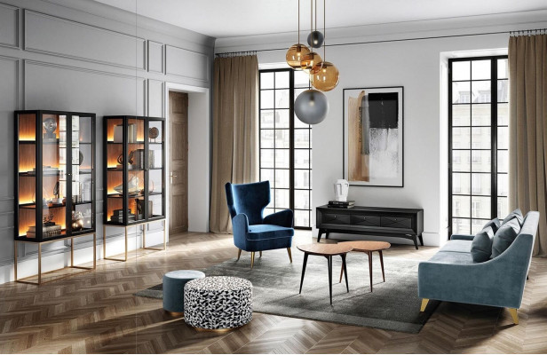 Meuble TV bas, buffet bas, table de salon design moderne en bois noir