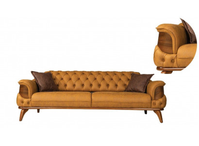 Trois canapés en cuir à trois places, canapés de luxe Chesterfield de style occidental jaune des États-Unis.