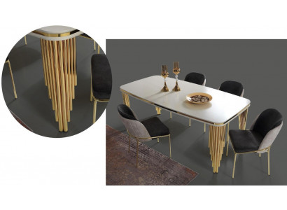 Ensemble de salle à manger, table à manger de luxe, 4x chaises, ensemble de table à manger en acier inoxydable, ensemble complet de 5 pièces.