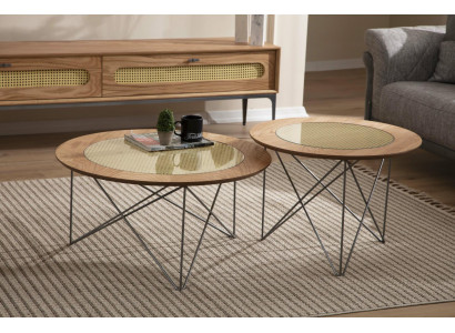 Style italien 2 tables basses rondes de luxe marron pour salon
