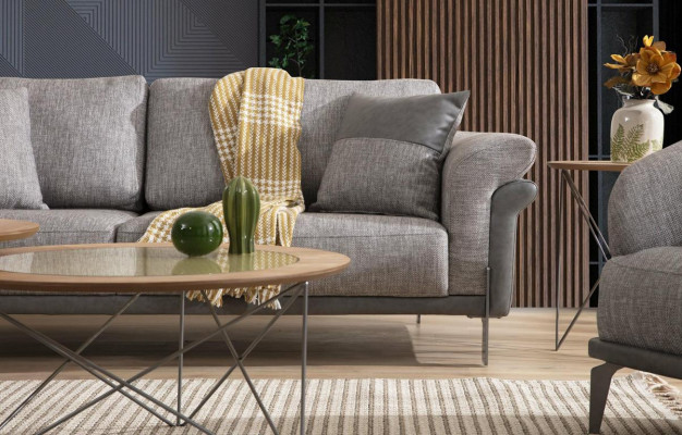 Style italien 2 tables basses rondes de luxe marron pour salon