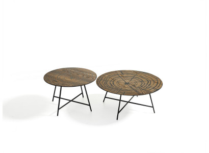 Ensemble moderne de 2 tables basses rondes de luxe pour le salon.