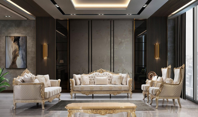 Canapé baroque Chesterfield ensemble complet de meubles de salon classique 5 pièces