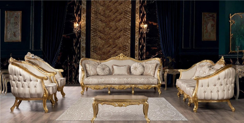 Canapé Classique Luxe Salon Ensemble de canapés 3+3+1+1 Table basse