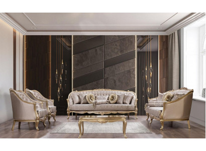 Ensemble de canapé Meubles classiques Ensemble de canapé Table basse Fauteuil Canapé Chesterfield 5 pièces