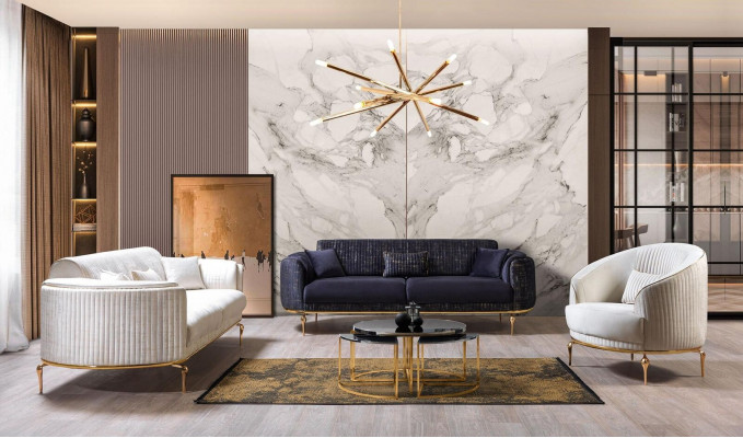 Ensemble de canapé 3311 Ensemble Canapé 3 places Tissu d'ameublement en textile de luxe neuf