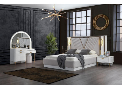 Ensemble de chambre à coucher Lit 2x Table de chevet 4 pièces Design Moderne LUXE Complétez-le