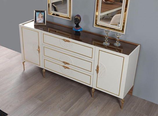 Salle à manger Ensemble Table 4x Chaise Buffet Miroir Mobilier 7pcs Neuf Moderne