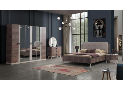 Chambre Ensemble complet Lit 2 x Table de chevet Armoire 5 pièces