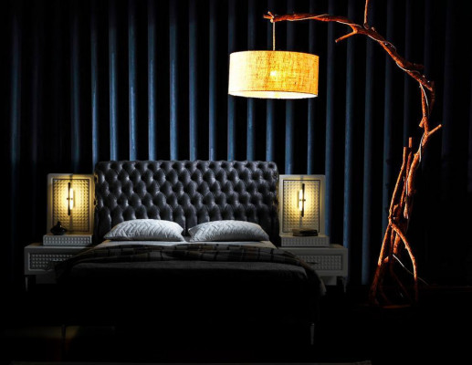 Élégant ensemble de chambre Chesterfield en noir et blanc