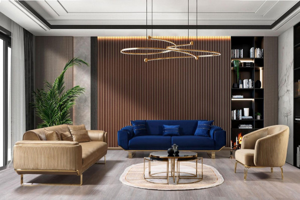 Canapé bleu Salon Canapé 3 places Canapés de designer Canapé rembourré Canapés en textile neuf