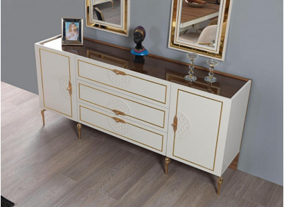 Ensemble de salon Buffet avec 2x Miroir Suite Bois 3 pièces Buffet Blanc