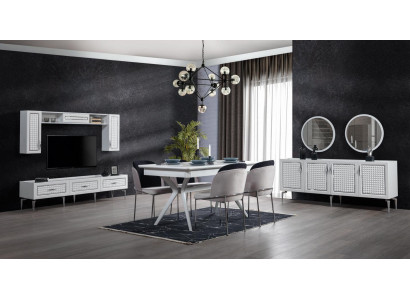 Salle à manger Ensemble Table 4x Chaises Buffet 2x Miroir Unité murale 11 pièces Suite