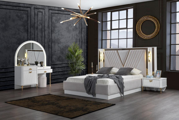 Ensemble de chambre à coucher Lit 2x Tables de chevet Armoire 5 pièces Moderne neuf