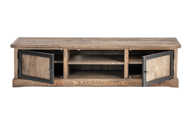 Meuble TV en bois massif avec table en verre, armoire de télévision, tables designer et basse.