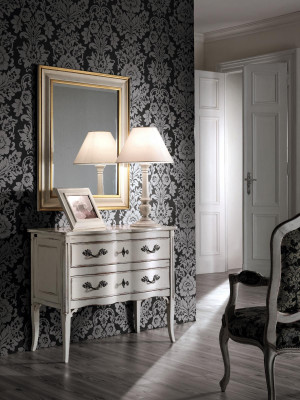 Kisten Möbel Schrank Wohnzimmer Weißes Sideboard Kommode mit Spiegel Holz