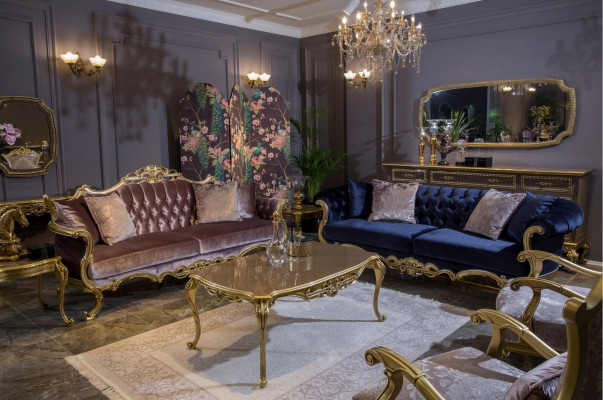Canapé trois places Chesterfield de couleur bleue luxueuse pour le salon